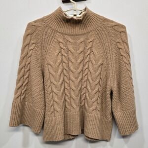 Banana Republic Sweater Large Camel Mock Funnel Chunky‎ Cable Knit Flare Sleeve